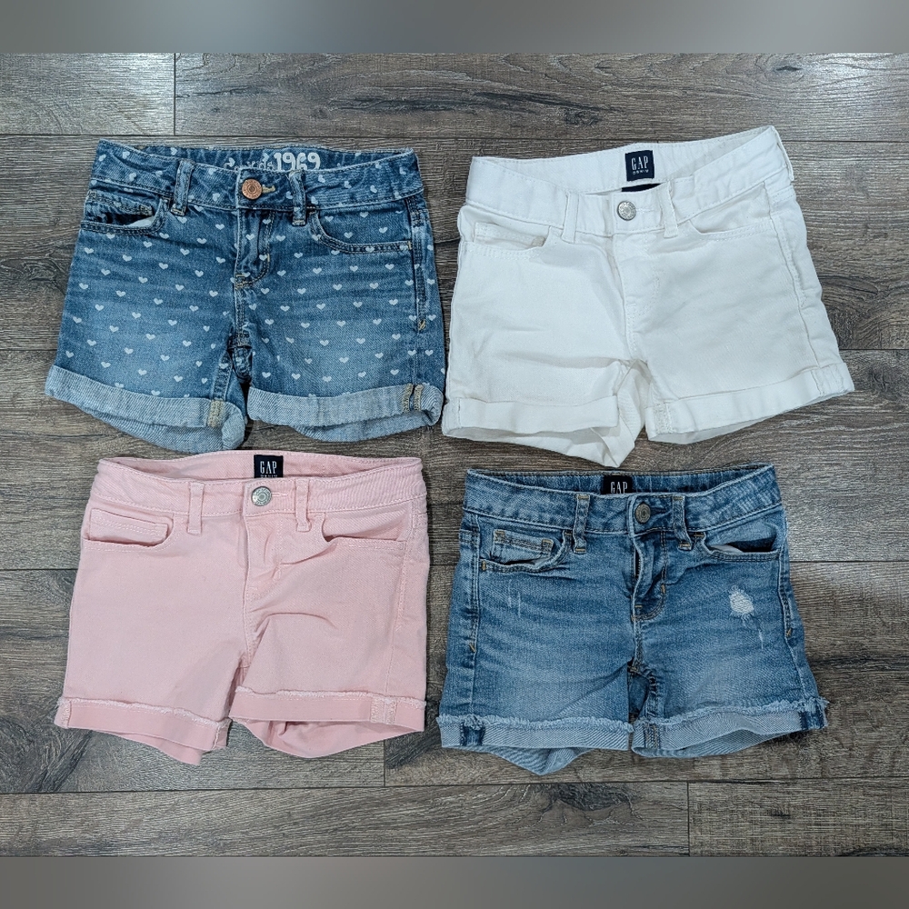 Gap Size 6 Midi Shorts Bundle Denim, Blue Jean White Pink Hearts Girls